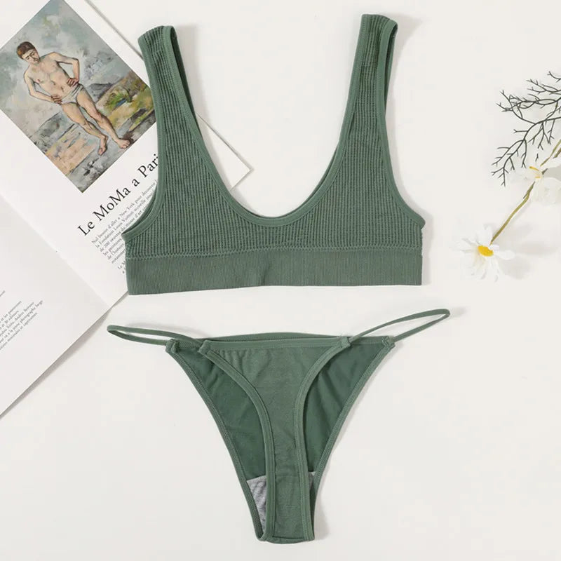 Women Seamless Bra And Panties Set U-Neck Push-Up Bra Brazilian Thongs Low-Waist T-Back Female Underwear Sexy Lingerie Set