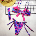 Sexy Bikini Women Push Up Swimwear Swimsuit Colorful Print Bowknot Bikinis Set Bathing Suit Beach Bikini Female with Headband
