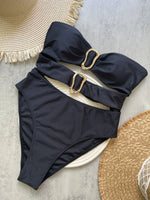 6 Colors Sexy Metal Rings Cut Out Women Swimwear One Piece Swimsuit Female Bandeau High Leg Cut Bather Bathing Suit Swim B027D
