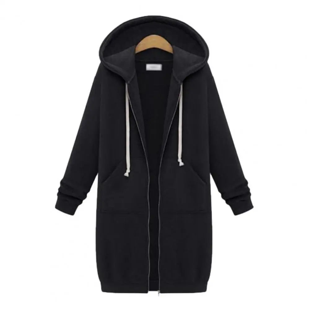 Zip Up Hoodies for Women Oversized Fleece Long Tunic Hooded Sweatshirt Autumn Winter Casual Drawstring Coat with Pockets