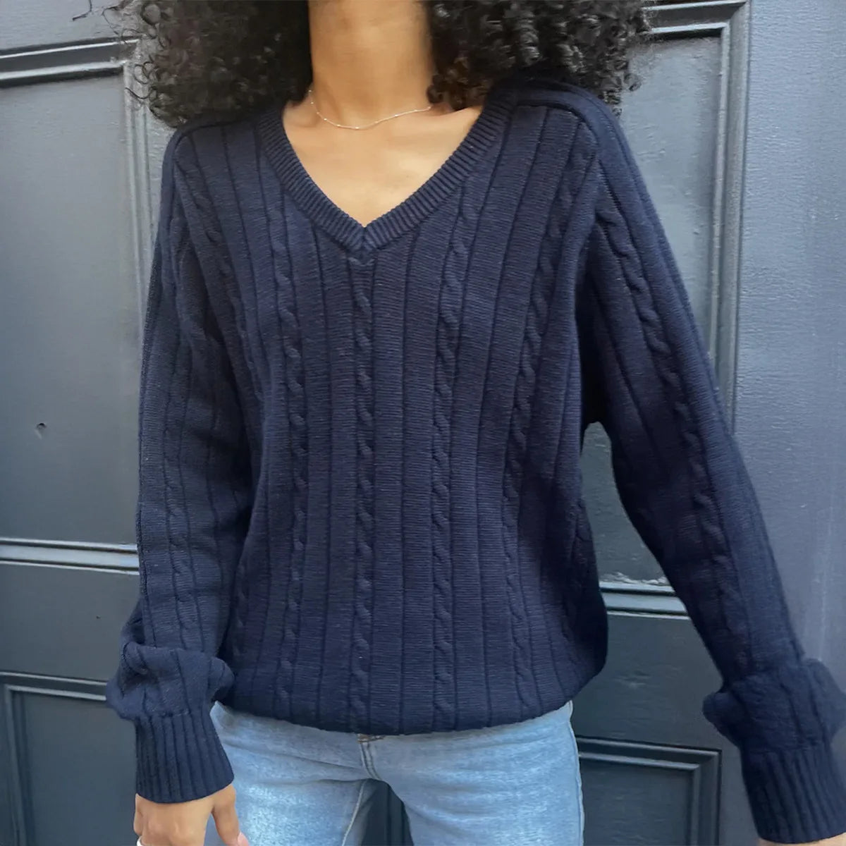Phantasy Retro Solid Color Sweater Winter Women's V-Neck Casual Simple Loose Knit Sweater Trendy Spring Autumn Winter Sweater