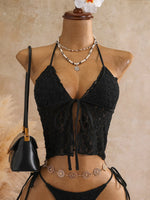 Sexy Black Triangle Bikini Set 2026 Women Lace Front Tie Push Up Crop Top Micro Swimsuit Beach Bathing Suit Two Piece Swimwear