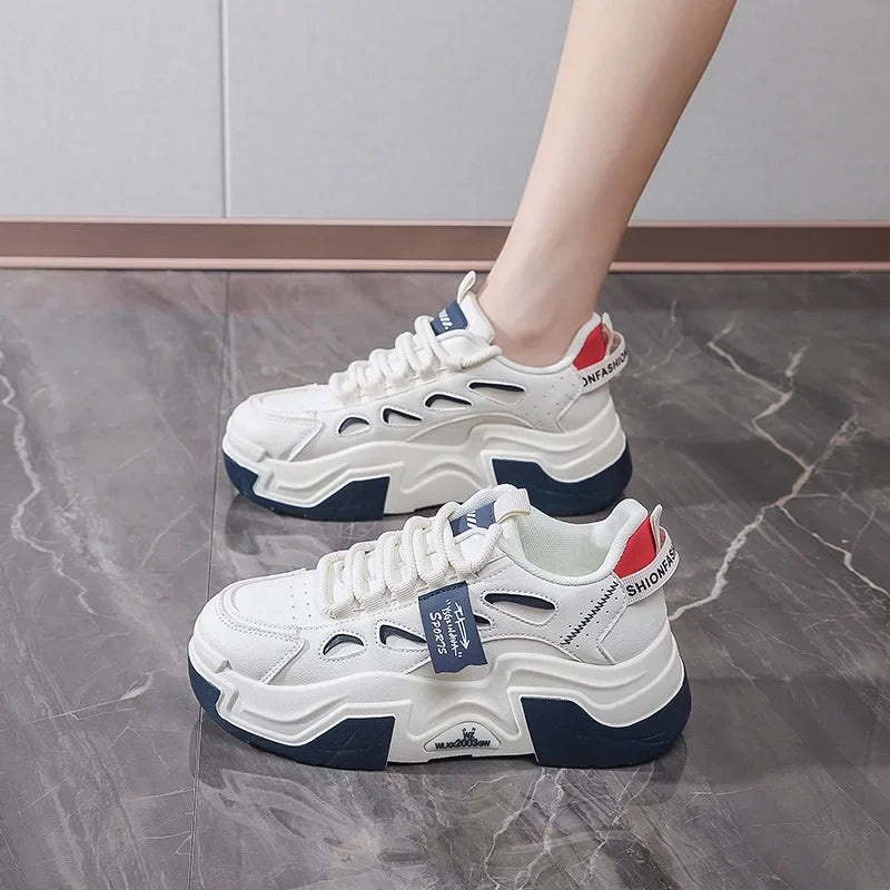 Women Platform Sneakers Autumn Trend Casual Flats Female Fashion Lace Up Thick Soled Comfortable Increase Vulcanized Shoes2024