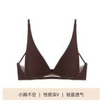 French Triangle Bra Rabbit Ear Cup, Deep V Wireless Bralette for Small Bust, No Gap Sexy Lingerie Set, Breathable Summer Thin