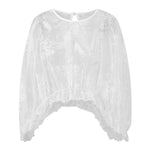Women Solid Color Lace Tops Crew Neck Flower Cover-up Summer Sheer Tops Clubwear for Casual Daily