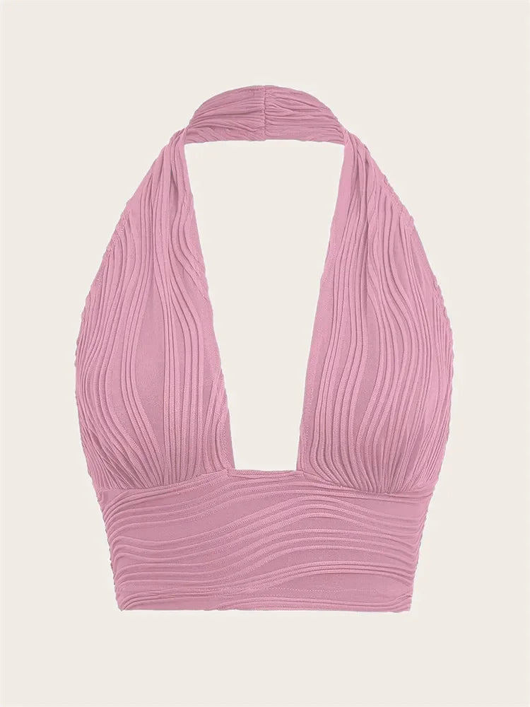 Sexy Solid Backless Crop Halter Top Women Summer 2024 Y2K Clothes Grunge High Street Style Club Sleeveless Cami Top Streetwear