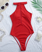 New Sexy High Neck Zipper Women Swimwear One Piece Swimsuit Female Monokini High cut Trikini Ribbed Bathing Suit Swim Bodysuit