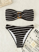 Blue Striped Bikini 2025 Brazilian Biquini Bandeau Two Pieces Swimsuit Women Thong Bathing Suit Swimwear Female Summer Beachwear