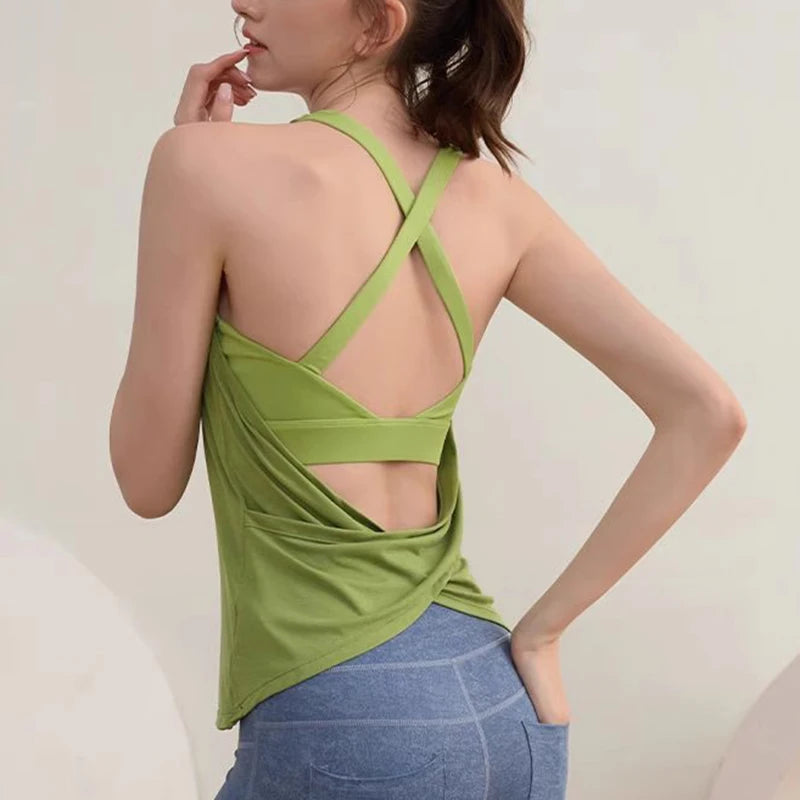 Women's Shockproof Yoga Sports Vest Quick Drying Breathable High-Strength Running Sports Bra with Chest Cushion for Fitness