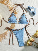 Sexy Micro Bikini 2025 Women Beige Brown Pink Weave Bandage Cross Crochet Swimsuit Brazilian Beach Bathing Suit Thong Swimwear