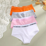 FINETOO 4Pcs Women'sCotton Panties Sexy Breathable Low WaistBriefs Letter Straps Underwear Soft Stretch Comfortable Lingerie