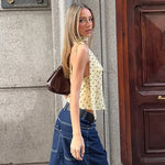 FDYOUI Y2K Bandage Polka Dot Crop Top Women 2026 Summer Sexy Halter Lace-up Camisoles Girls Chic Backless Tanks Tops Streetwear