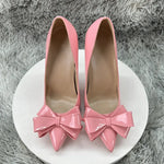 Pink Patent Leather Bow Pumps Women Pointed Toe Stiletto High Heels Elegant Wedding Party Dress Shoes Ladies Formal Evening Pump