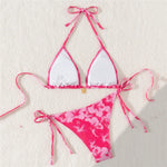 Sexy Rose Red Flower Print Micro Thong Bikini Women Swimwear 2026 String Halter Swimsuit Swimming Wear Triangle Bikinis Sets