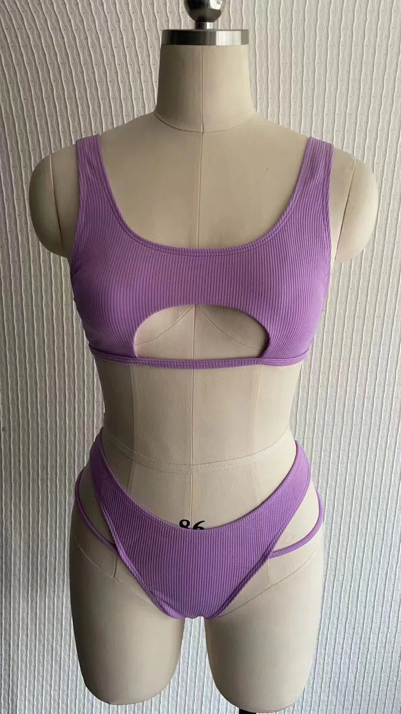 Micro Bikini 2022 Sexy Women Swimsuit Female Rib Bikini Set Push Up Women Swimwear Brazilian Biquini Cut Out Neon Bathing Suit