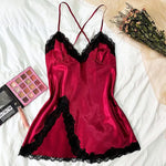 Ice Silk Thin Style Halter Nightdress Women's LaceHomewear Sexy Pajamas Solid Lenceria Mujer Silk Satin Suspender Dresses