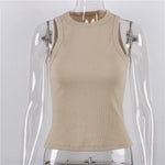 Ribbed Knitted Tops Neck Summer Basic Shirts White Black Casual Sport Vest Off Shoulder Green Women's Tank Top