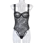 Toucheart Sexy Mesh Patchwork Embroidery Jumpsuit For Women Lace Sling Underwear Solid Color Sexy See-Through Backless Jumpsuit