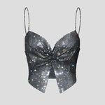 Toucheart Sexy Bow Knot Rhinestones Perspective Suspender Bra For Women Sexy Hottie Fishing Slit Lining Sleeveless Backless Bra