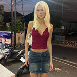 FDYOUI Woman Clothing Lace Patchhwork Camisoles Top Y2K Streetwear Sexy Halter Neck Bandage Cropped T-shirt Female Corset Tops