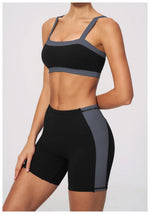 Summer Color Blocking Yoga Suit Women Shockproof Slim Sports Bra High Waist Hip Lift Shorts Gym Running Fitness Sets Tracksuit