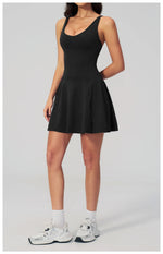 Bodycon Tennis Dress with Shorts Pocket Women Speed Dry Sleeveless V Neck One Piece Sport Outfit Short Dress Fitness Yoga Set