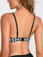 Women Gingham Plaid Print Push‑Up Bra Cute Bow Decor Brassiere Adjustable Thin Straps Back Hook Closure Daily Comfort Lingerie
