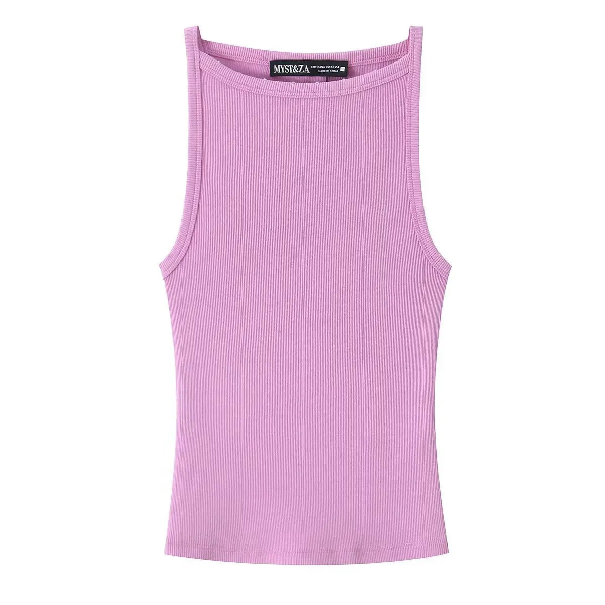 Women's Fashion Halter Neck Top Solid Color Round Neck Women Ribbed Slim Fit Wide Strap Sleeveless Top Casual Basic Tops WCQ7
