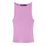Women's Fashion Halter Neck Top Solid Color Round Neck Women Ribbed Slim Fit Wide Strap Sleeveless Top Casual Basic Tops WCQ7