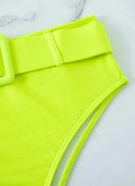 Neon Yellow High Waist Bikini 2024 New Belt Women Sexy Two Piece Swimsuit Push Up Swimwear Female Bathing Suit Summer Beachwear