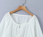 Foridol Tie Up Ruffles Lantern Sleeve White Blouse Women Spring Fashion Pelpum Top 2025 Summer O Neck Beach Casual Chic Blusa