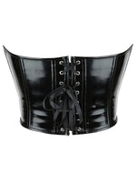 Women PU Leather Bustier Back Lacing-up Fish Boned Corset Curved Hemline Crop Tank Tops