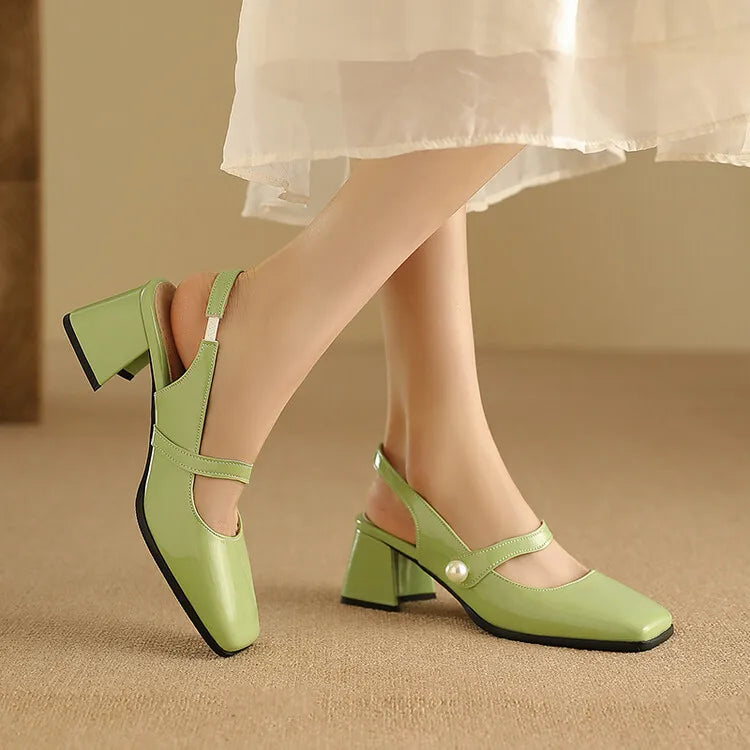 Elegant Slingback Sandals Women Summer Shoes Pink Black Silver Medium Heels Close Toe Office Party Shoes Female Large Size 45