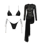 3Pcs Micro Bikini with Cover Up Women Swimsuit Sexy Bikinis Bandeau Biquini Female Swimwear Mesh Dress Bathing Suits Beachwear