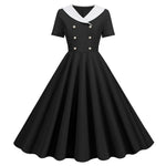 1950s Vintage 50s A-Line Evening Dress Short Sleeves V Neck Button High Waist Dresses Women's Prom Party Midi Dress Vestidos