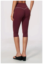 Hip Lifting Midi Length Yoga Pants Women Contrast Color Gym Sports High Waist Capri Trousers Breathable Fitness Running Leggings