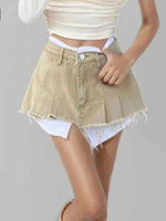 New Fashion Women's Irregular Fake Two-piece A-line Mini Denim Skirts 2026 Autumn Trendy High Waist Skirt Female Fashion XHV4