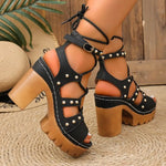 Casual Women's Sandals Open Toe Cross Strap LadiesSummer Roman Black Rivet Sandales Large Size 36-43