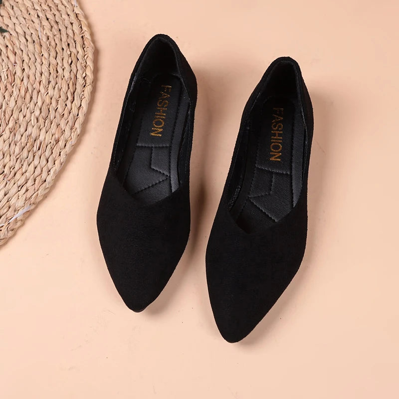 Women Suede Pointed Toe Flat Shoes V‑Cut Slip On Soft Sole Large Size Multi‑Color Casual Comfort Dress Daily Office Ballet Flats