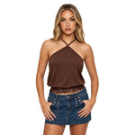 Women's SummerSlim Fit Going Out Halter Tank Tops Lace Trim Hem Sleeveless Backless Vest