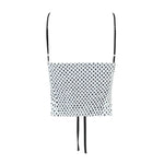 Sweet Girly Plaid Polka Dot Print With Drawstring Tie For Vacations Red Gingham With Bow Scallop Trim Fitted Bustier Style X6P8