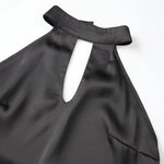 2026 Summer Women Satin Sleeveless Tops Solid Color Open Back Slim Fit Vest Party Daily Halter Cut Out Blouse Fashion