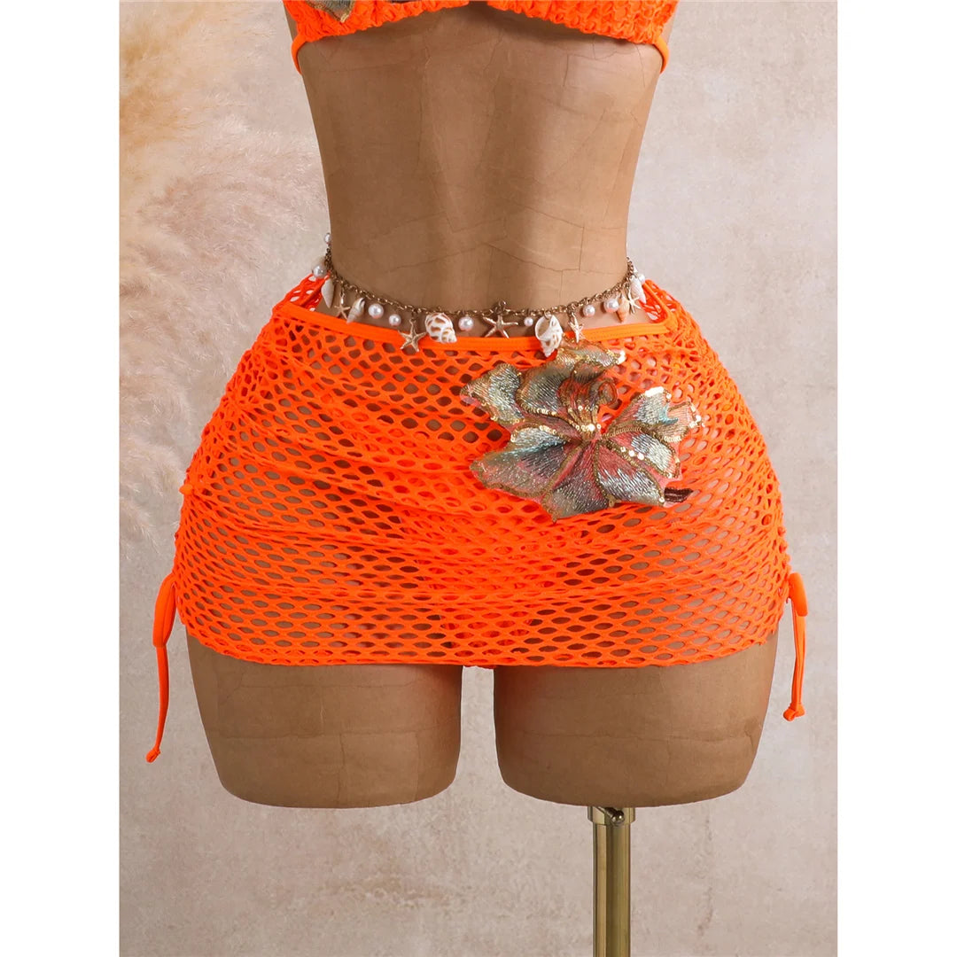 With Skirt 3D Flower Halter Bikini Women Swimwear Female Swimsuit Three-Pieces Bikini Set Padded Bather Bathing Suit SwimV8346