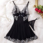 Black Lingerie Women Underwear Sleepwear Lace Nightdress And Thongs Pijamas Sets Female Nighty