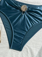 Sexy Metal Shell High Waist Bikini Set Women Black Coffee Pleate Push Up Two Piece Swimsuit 2026 Holiday Bathing Suit Swimwear