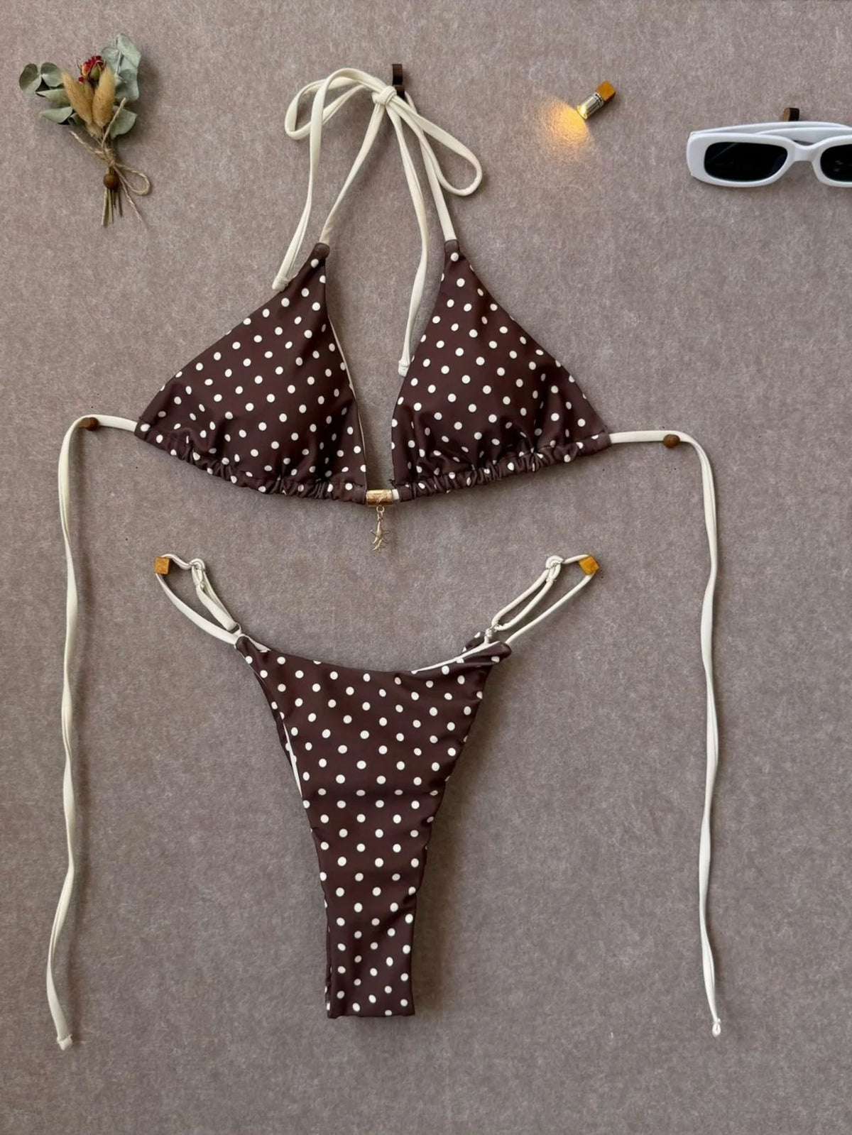 Sexy Pink Polka Dot Print Patchwork Micro Bikini 2026 Women Halter Push Up Bra Triangle Swimsuit Summer Bathing Suit Swimwear