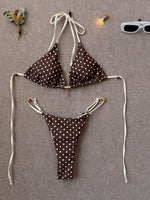 Sexy Pink Polka Dot Print Patchwork Micro Bikini 2026 Women Halter Push Up Bra Triangle Swimsuit Summer Bathing Suit Swimwear
