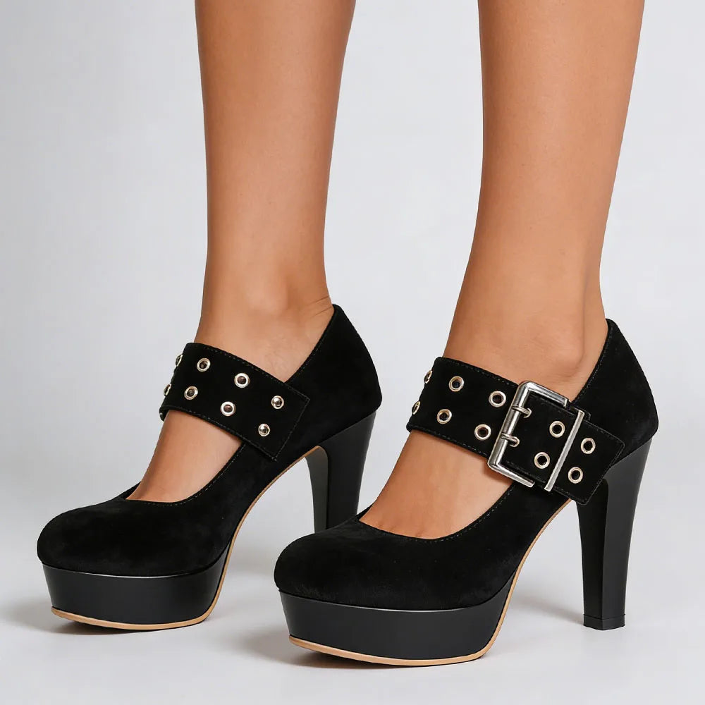 2026 Big Size 33-43 Retro Black Office Lady Buckle Strap Mary Janes Platform Pumps Elegant Red 10.5cm High Heels Shoes Women