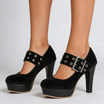 2026 Big Size 33-43 Retro Black Office Lady Buckle Strap Mary Janes Platform Pumps Elegant Red 10.5cm High Heels Shoes Women