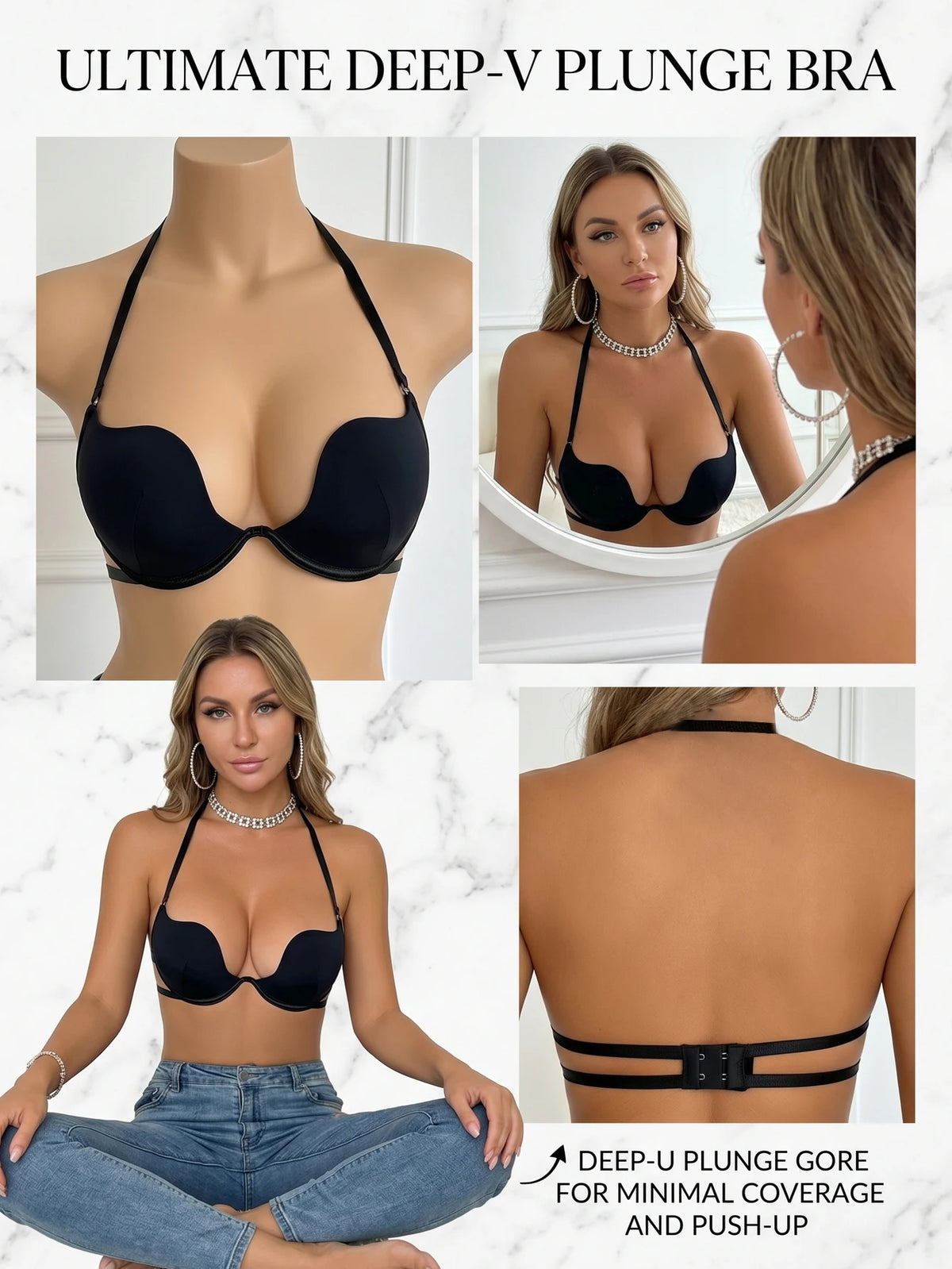3/4 cup Sexy Lingerie Hanging Neck Backless Women's Underwear Black Women Brassiere Push Up Bra J2943